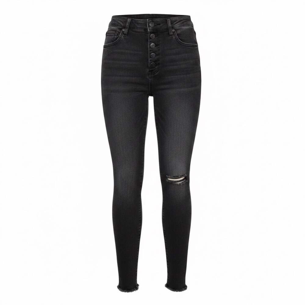 KUT from the Kloth Women's Black High Rise Button Fly Distressed Skinny Jeans 2